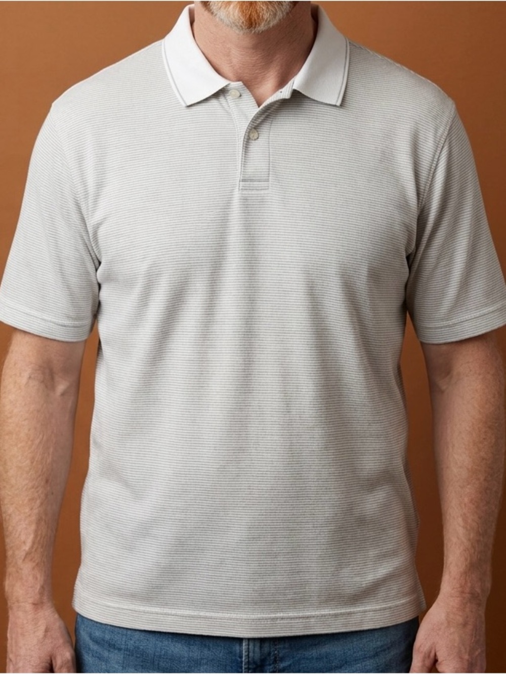 Roundtree & Yorke Gray/White Pinstripe Short Sleeve Polo
